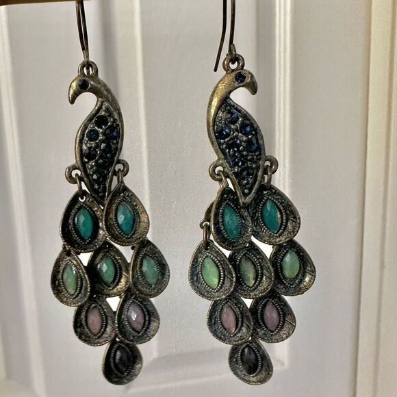 Peacock dangling drop earrings - Picture 1 of 10